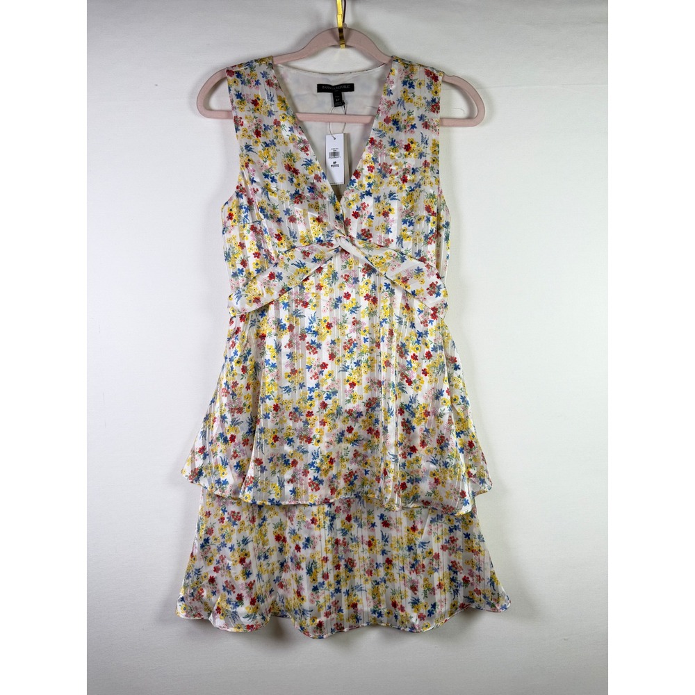 BANANA REPUBLIC White Floral Tiered Sleeveless V-Neck Dress 8P